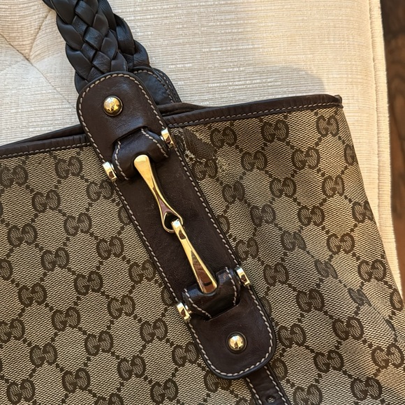 GUCCI Pelham GG monogram canvas horsebit tote shoulder hobo bag tan brown - Picture 15 of 16